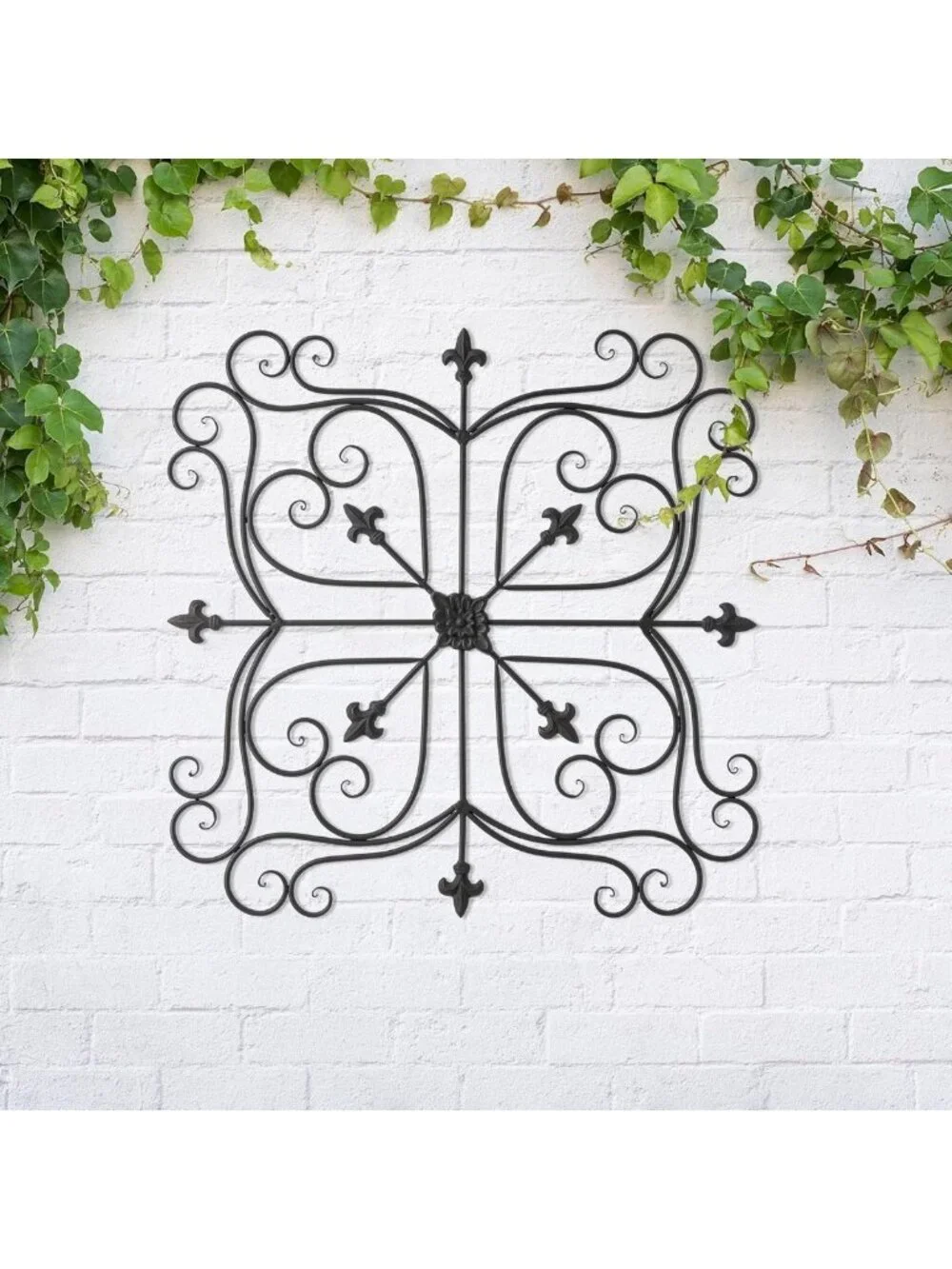 Charming Vintage Metal Garden Decor - Black Fleur-de-lis Wall Art for Indoors